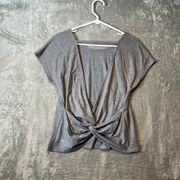 Lululemon Twist Back Tee Heathered‎ Core Medium Grey Size 6 - Picture 1 of 6